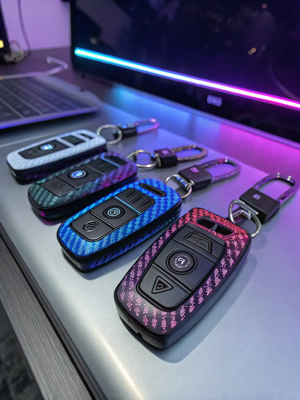 An image of various key fobs and remotes, highlighting the range of options available for vehicle entry and security solutions provided by 5 Star Locksmith.