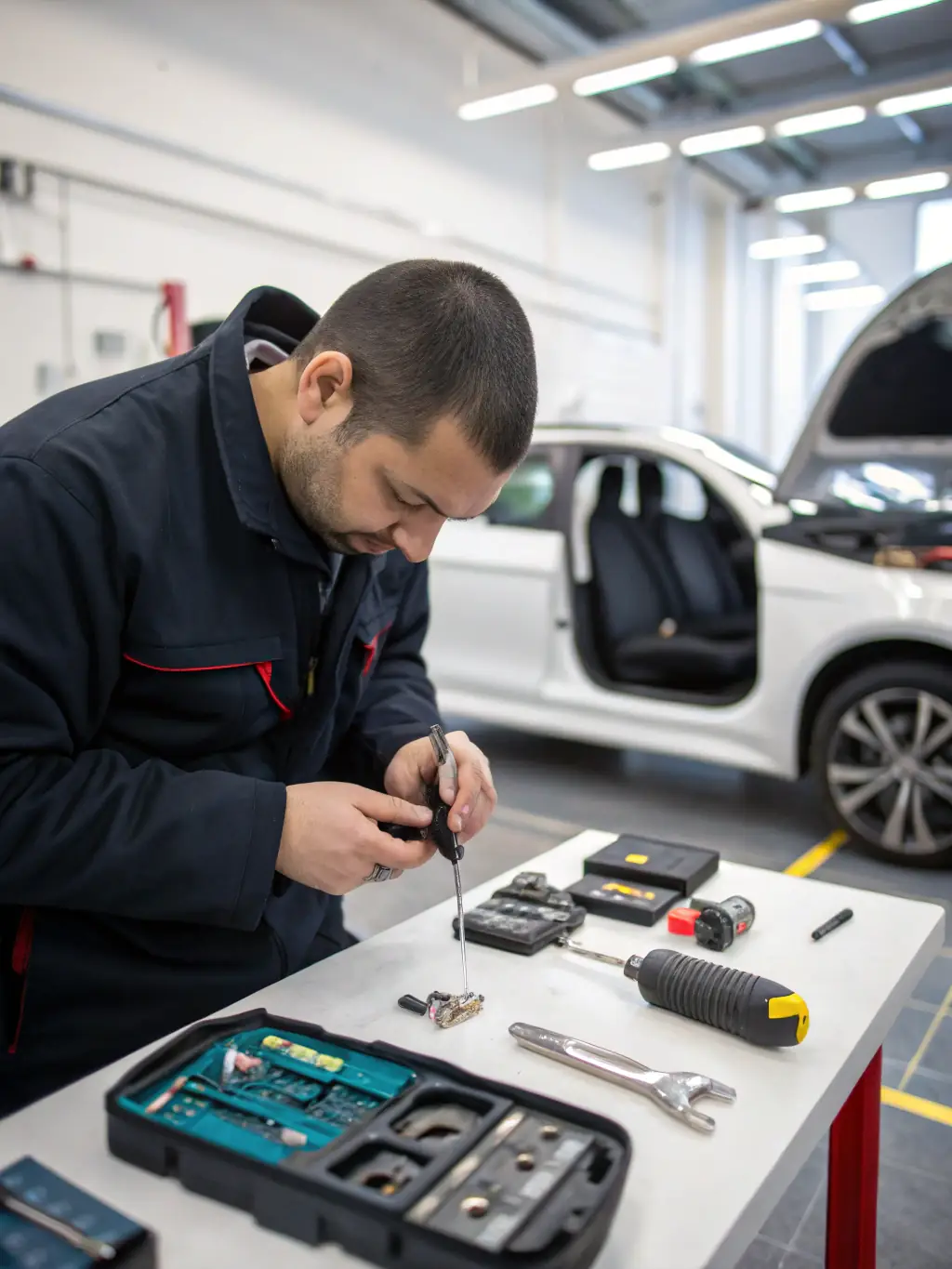 A close-up shot of a newly programmed chip key for a modern car, showcasing the precision and technology involved in automotive locksmith services offered by 5 Star Locksmith.
